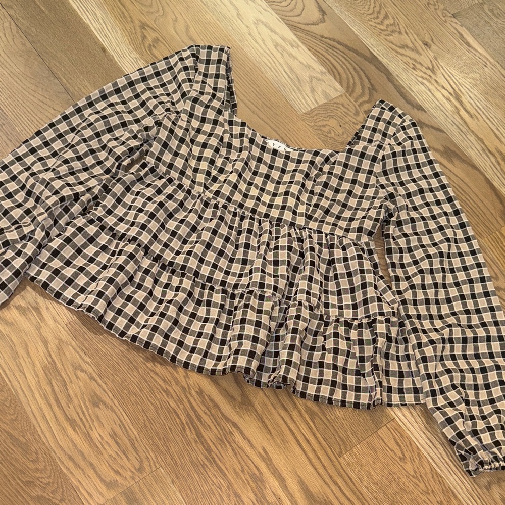 HYFVE Gingham Checkered Ruffle Blouse
